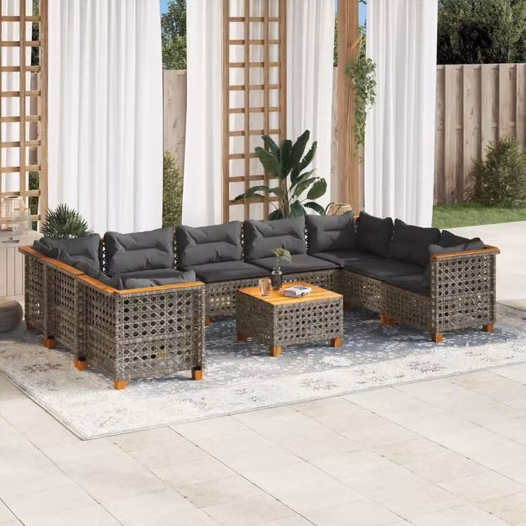 Maison Exclusive - Set da giardino 10 pezzi con cuscini Grigio Poly Rattan