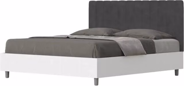 Letto matrimoniale contenitore 160x200 bianco frassino testata microfibra grigio Kaia
