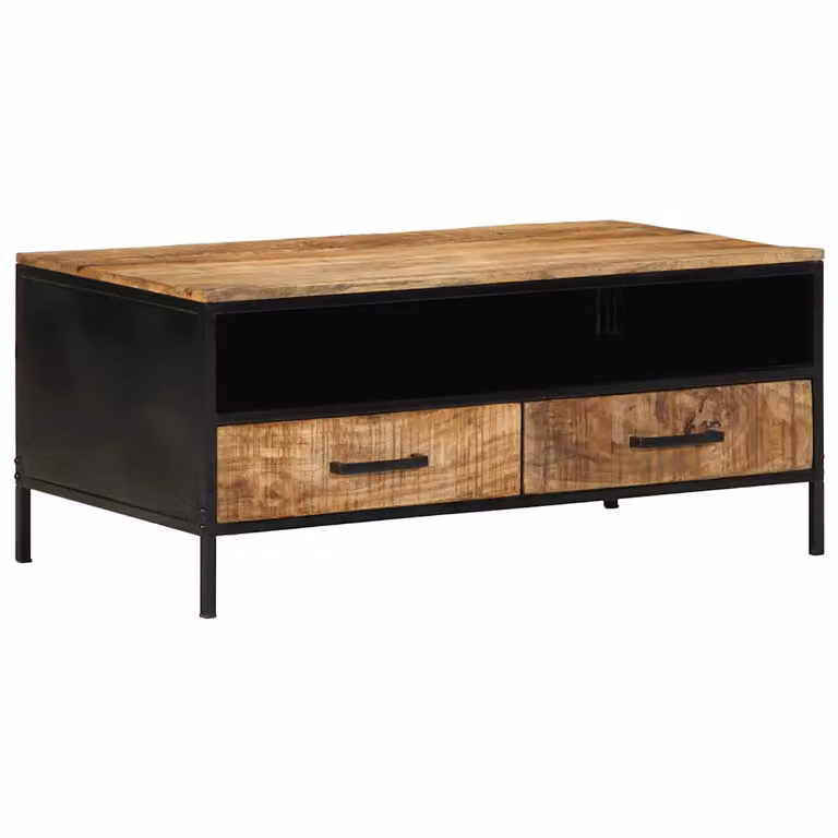 vidaXL Tavolino da salotto in legno di mango e metallo stile rustico, Marrone e Nero, L 90 x P 50 x H 40 cm