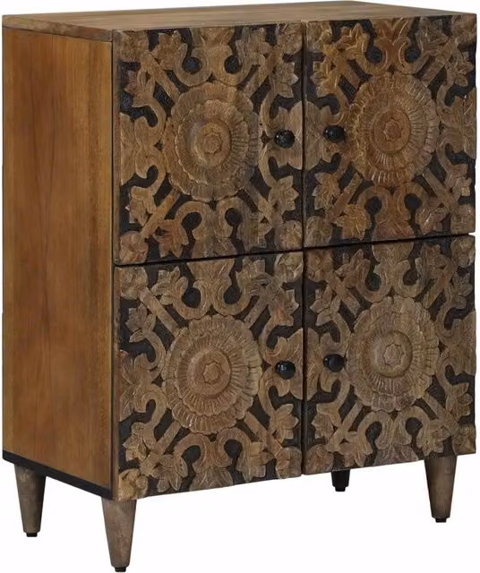 Credenza moderna vidaXL in legno di mango e metallo, marrone e nero, L 60 x P 33 x H 75 cm