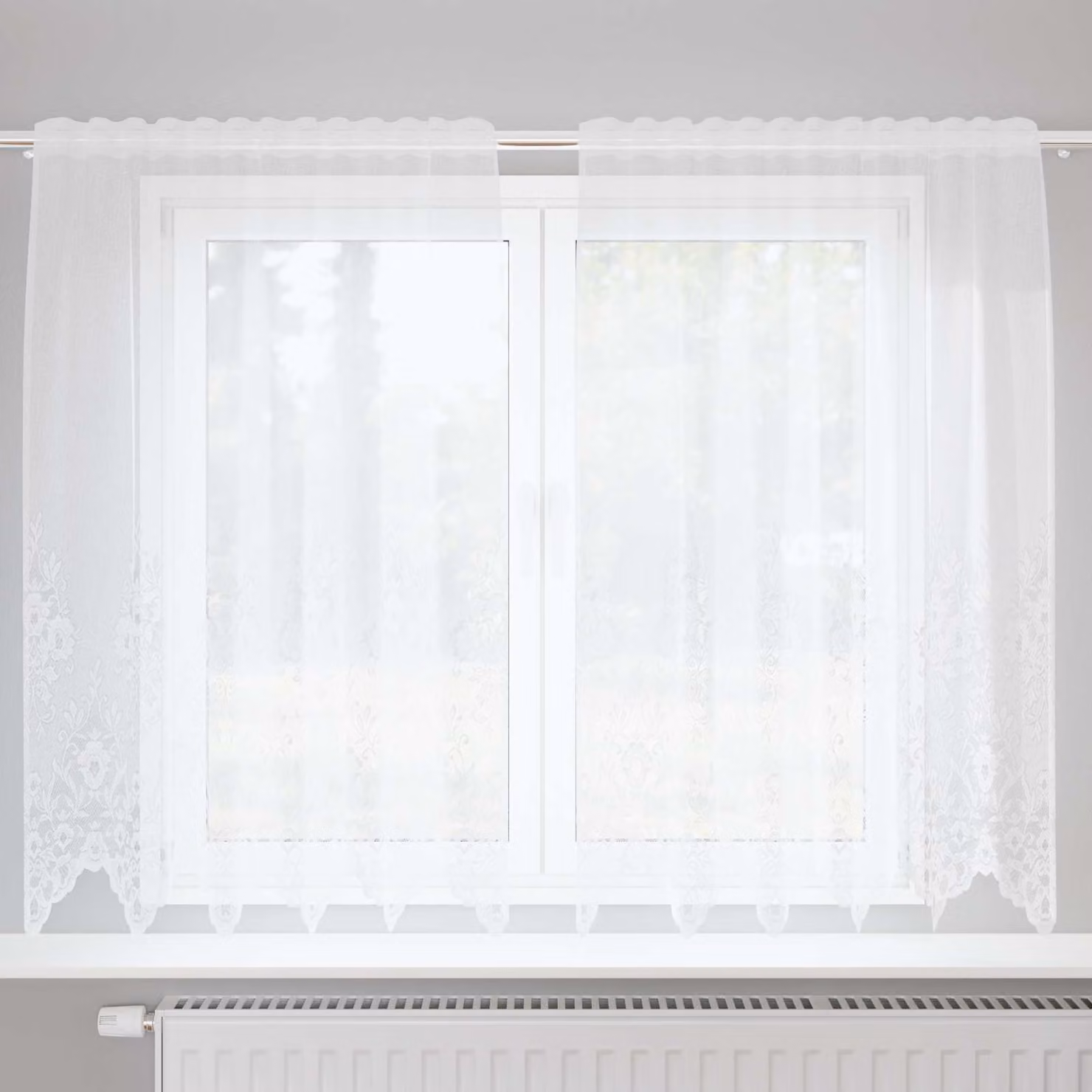 Tenda in pizzo bianca vidaXL con motivo floreale in poliestere, L: 180 cm, H: 150 cm