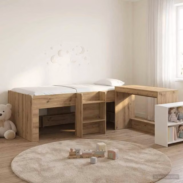Letto alto per bambini con scrivania 2 pz Rovere Artigianale 3423445