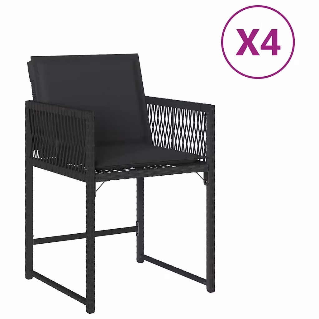 Set di 4 sedie da giardino vidaXL in polyrattan nero con cuscini e braccioli – 2