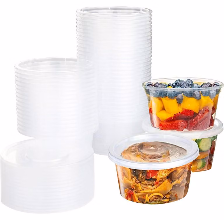 Contenitori ermetici con coperchio, capacità 450 ml (16 once), confezione da 50 pezzi, a prova di perdite, adatti al microonde, impilabili