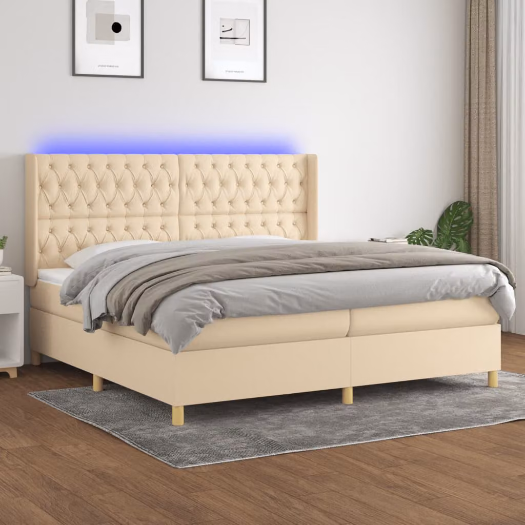 Letto Ibrido con Materasso e Illuminazione LED vidaXL in Tessuto Bianco e Beige L/P: 200 x 200 cm – 1