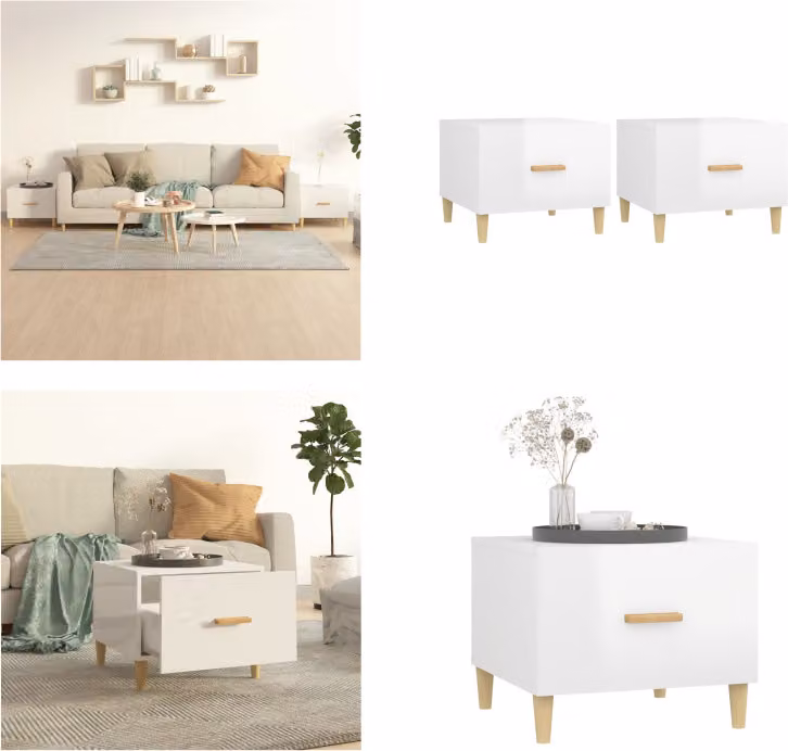 vidaXL Tavolini 2 pz. Bianco lucido 50x50x40 cm Materiale a base di legno - Tavolino - Tavoli da caffè - Tavolino - Tavolo da divano