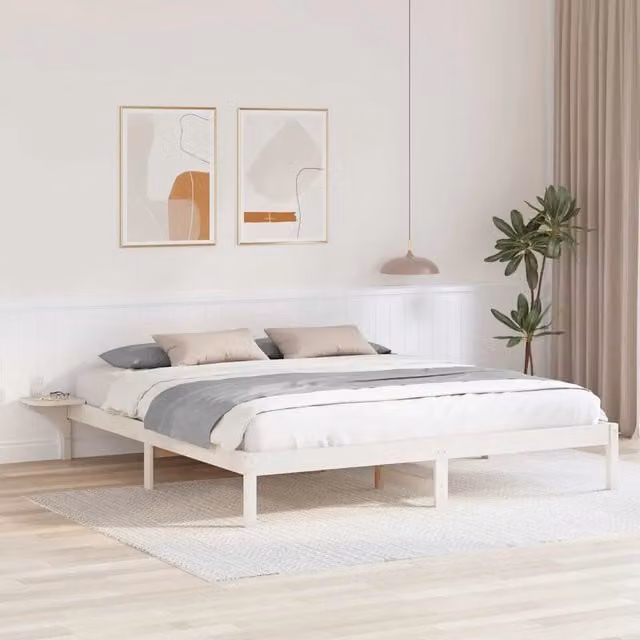 Struttura letto moderno vidaXL in pino massello bianco con cassetti L/P/H: 200 x 200 x 205,5 cm