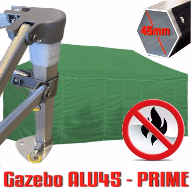 Gazebo pieghevole GAZEBOPIEGHEVOLI in alluminio e acciaio verde con laterali certificato ignifugo L: 6 m, P: 3 m