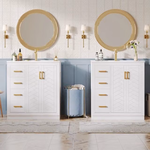 Mobile sottolavabo con lavabo in ceramica, 3 cassetti, 2 ante e 2 ripiani aperti, bianco, 76,5 × 46,5 × 84,5 cm