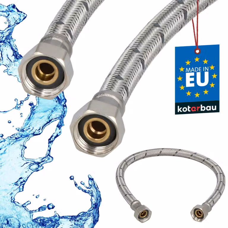 KOTARBAU® Tubo Flessibile per Rubinetto 3/8" x 3/8" Rivestito in Acciaio Inox 50 cm Tubo Flessibile per Rubinetto Cucina Argento