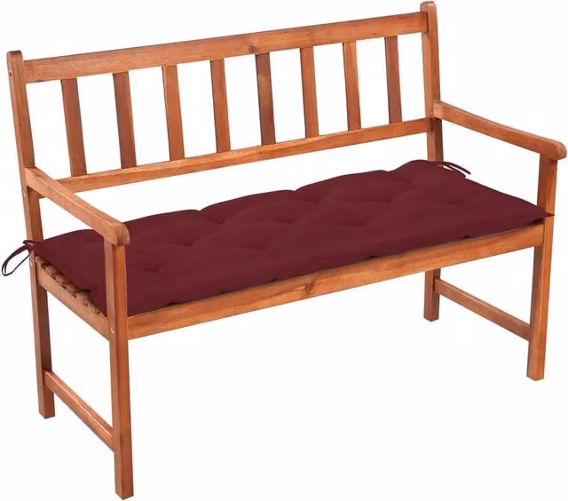 Panchina da giardino in legno di acacia con cuscini rossi per esterno, L: 120 cm