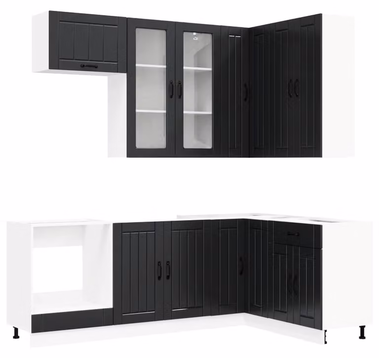 Set di cucina LUCCA, 8 pezzi, nero, legno ingegnerizzato