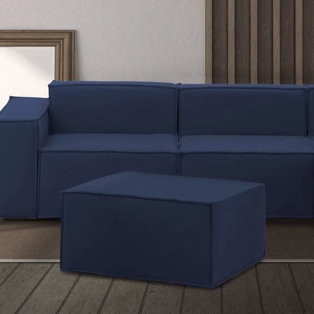 Pouf Avolasca Talamo Italia, Poltroncina relax imbottita in tessuto blu, L: 80 cm, P: 70 cm, H: 43 cm