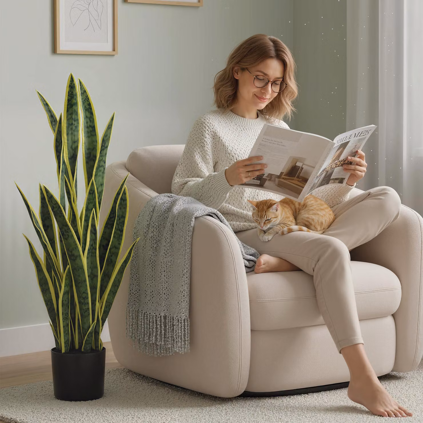 Pianta artificiale Sanseveria verde Outsunny con 21 foglie modellabili in vaso per interno ed esterno, Ø20 x H: 90 cm – 2