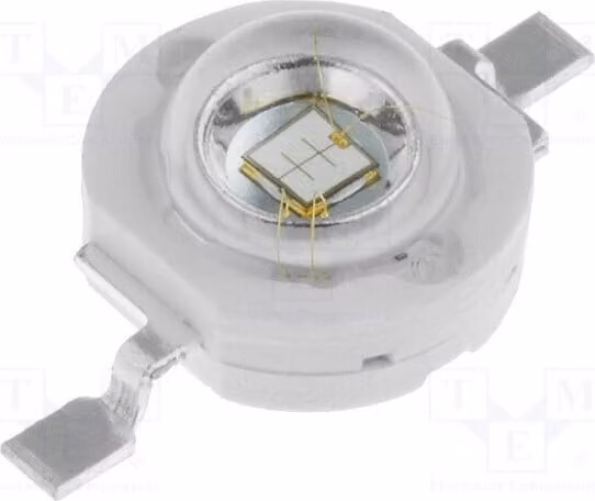 1 diodo ad alta potenza: P = 5W, angolo di emissione 140°, corrente 1400mA, lunghezza d'onda 585-595nm, colore giallo, flusso luminoso 140÷160 lm, modello OSY5XDE5E1E, LED