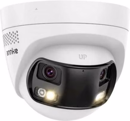 Telecamera IP Turret PoE Annke Dual Lens 8MP con Visione Panoramica 180°, Smart Dual Light e Certificazione IP67, Colore Bianco