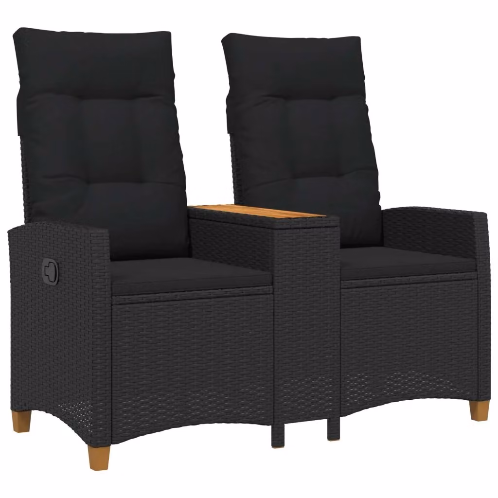 Panchina reclinabile con tavolo vidaXL in rattan e metallo nera per giardino e terrazzo L: 126 cm, P: 65 cm, H: 112 cm – 2