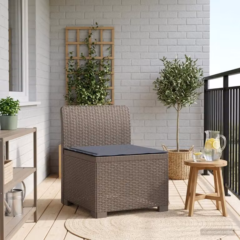 Divano da giardino singolo vidaXL con cuscino in aspetto rattan grigio
