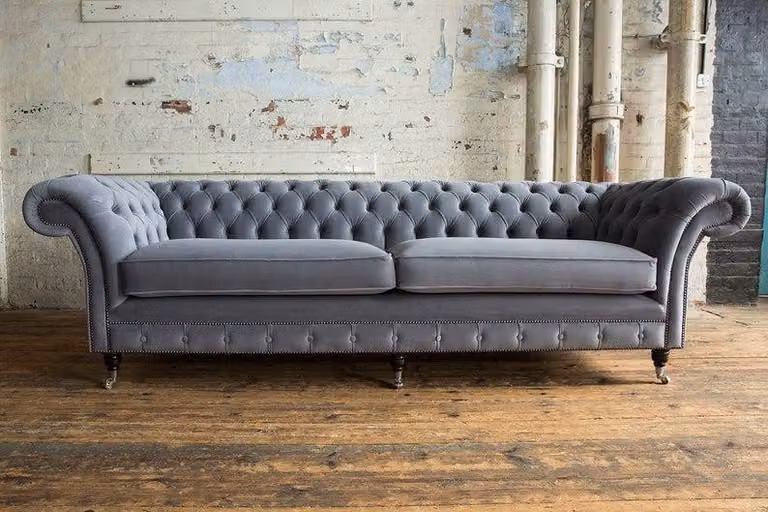 XXL Sofa 4 Sitzer Couch Chesterfield Polster Sitz Garnitur Leder Graue