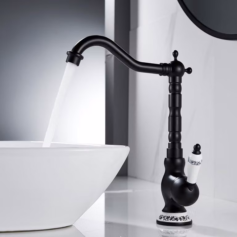 Rubinetto per lavabo, finitura nero opaco, bocchetta girevole a 360°, realizzato in ottone massiccio, adatto per bagno e cucina, attacco G3/8