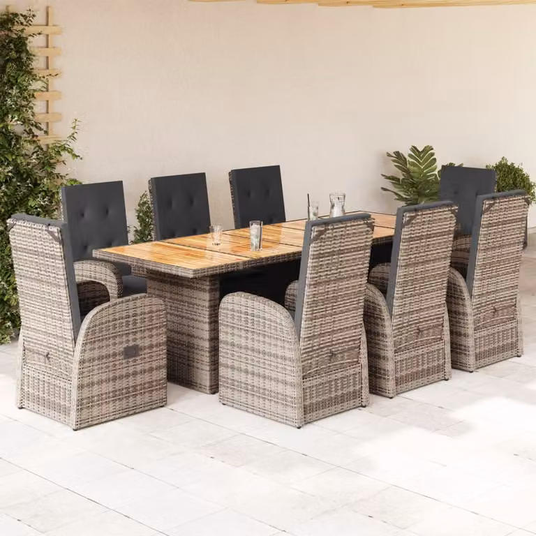 vidaXL Set da Pranzo da Giardino 9 pz in Polyrattan e Legno di Acacia Grigio