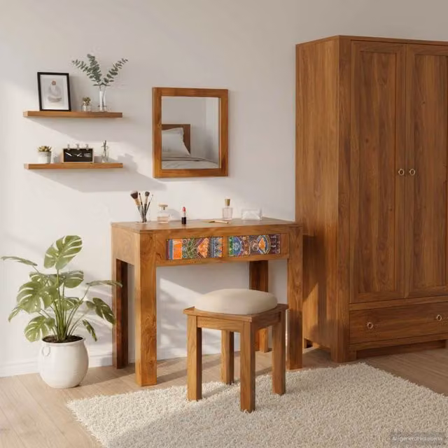 Tavolo da trucco moderno in legno di acacia marrone vidaXL L/P/H: 90 x 45 x 75 cm