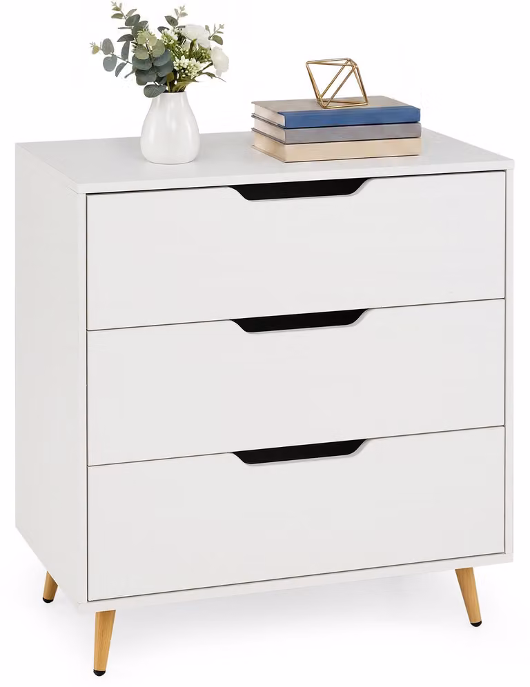 Mobiletto con 3 cassetti, pensile con gambe in metallo e sistema di sicurezza anticaduta, armadietto portaoggetti e comodino per soggiorno, dimensioni 69,5 x 40 x 79 cm