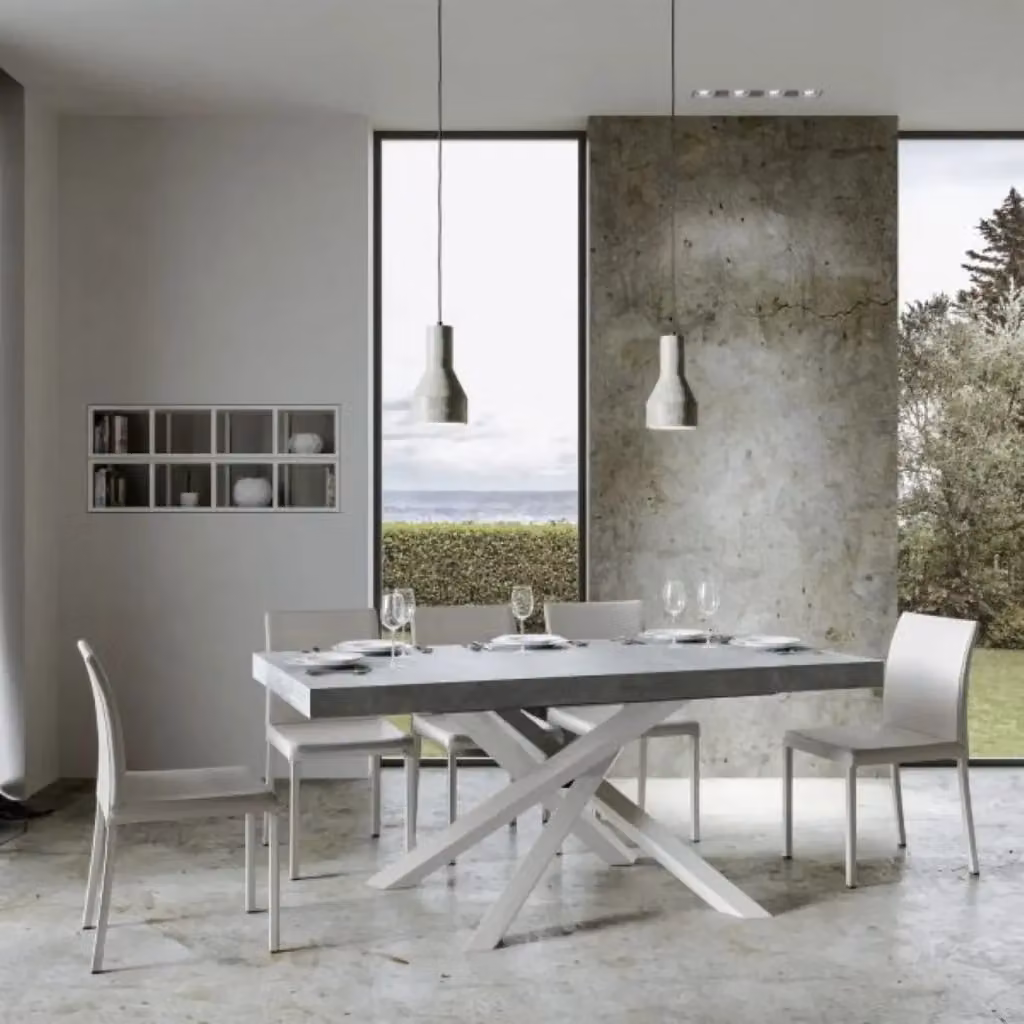 Tavolo allungabile Itamoby Volantis Premium moderno, colore cemento e gambe bianche, L: 180-284 cm, P: 90 cm – 2