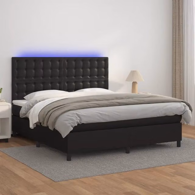 Letto a molle con materasso vidaXL in similpelle nero con illuminazione LED e porta USB L/P: 180 x 200 cm