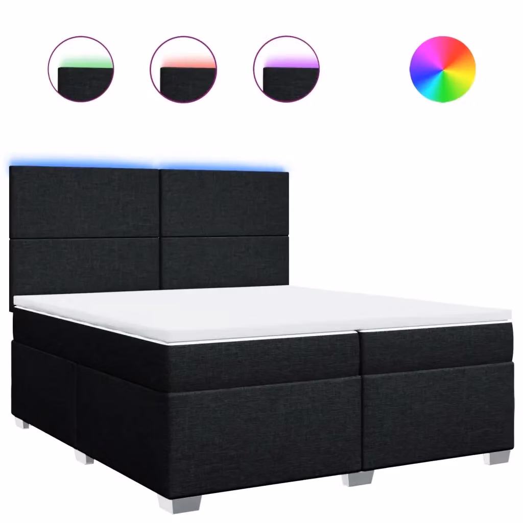 vidaXL Letto a Molle con Materasso Nero e Bianco in Tessuto con Cassetti e Illuminazione Sotto il Letto L/P/H: 200 x 200 x 150,5 cm – 3