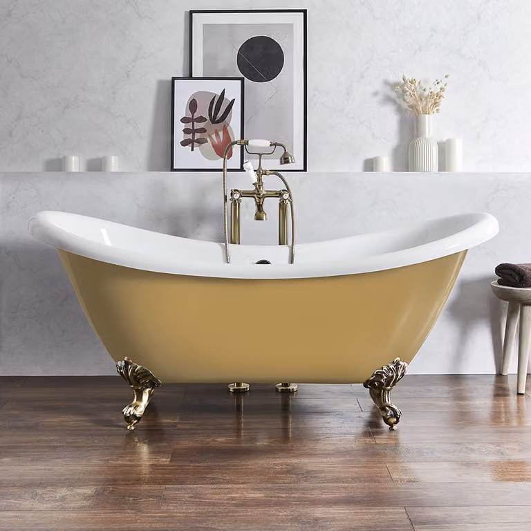 Vasca da Bagno Tradizionale Freestanding a Doppia Estremità - Rosa (Camellia Pink) - 1750 mm x 730 mm - Piedini Neri - Legend
