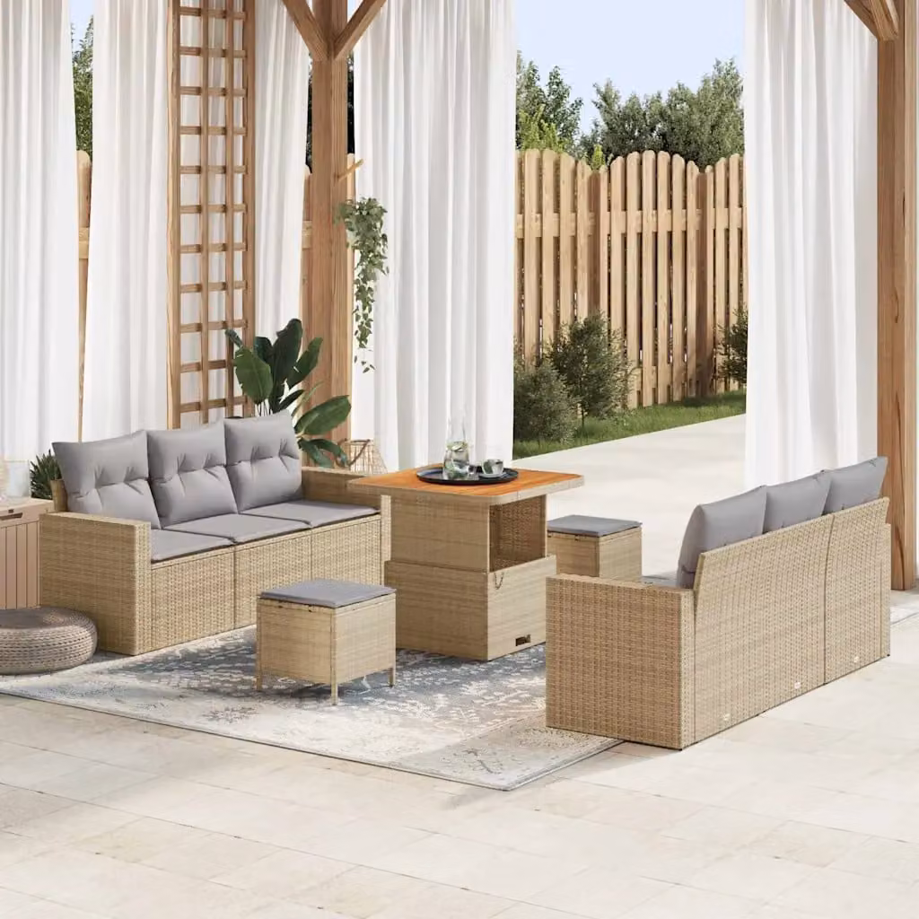 Set Divano da Giardino vidaXL 9 Pezzi a Forma di L con Cuscini Beige e Grigio – 1