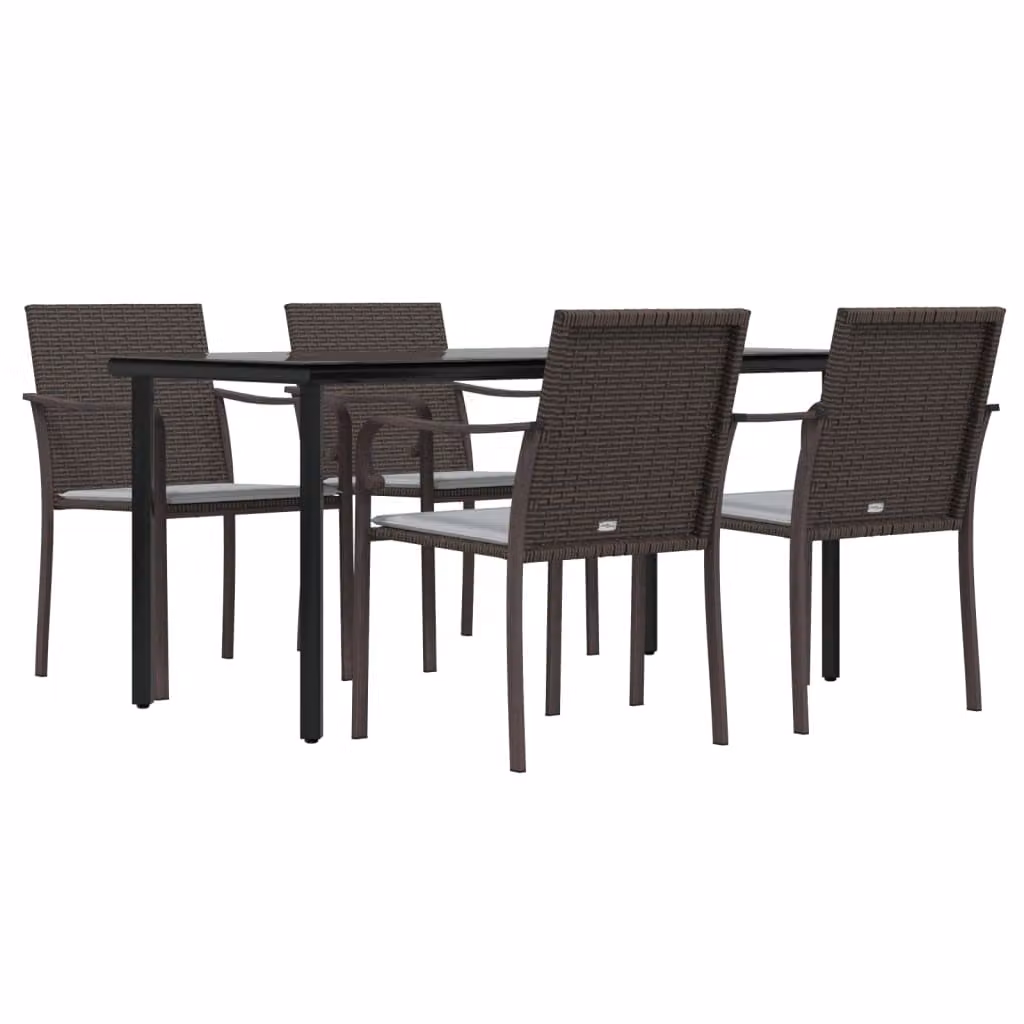 Set Pranzo da Giardino 5pz con Cuscini in Polyrattan e Acciaio