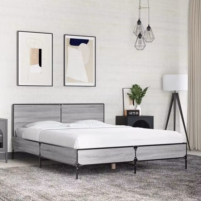 Letto con giroletto Sonoma grigio vidaXL in legno e metallo L/P/H: 140 x 200 x 80 cm – 1