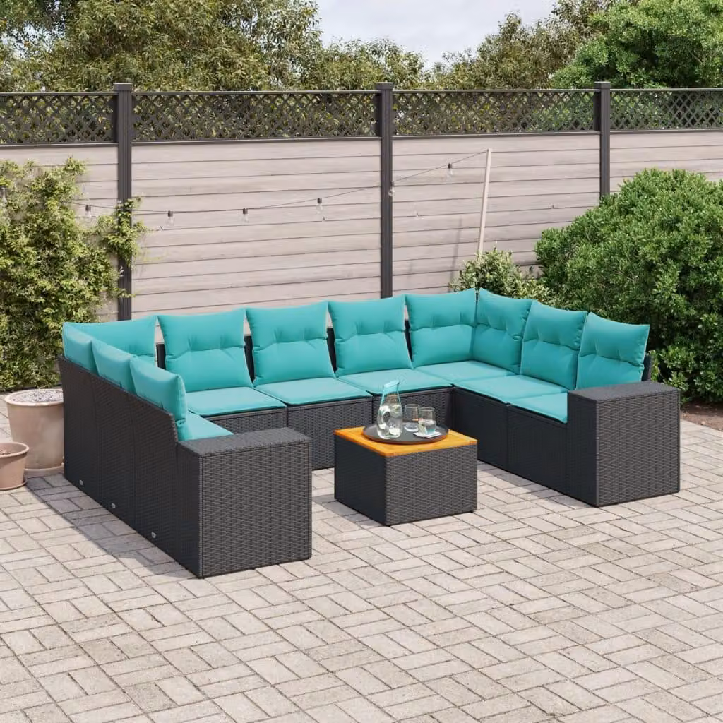Maison Exclusive - Set da giardino 10 pezzi con cuscini, polyrattan nero