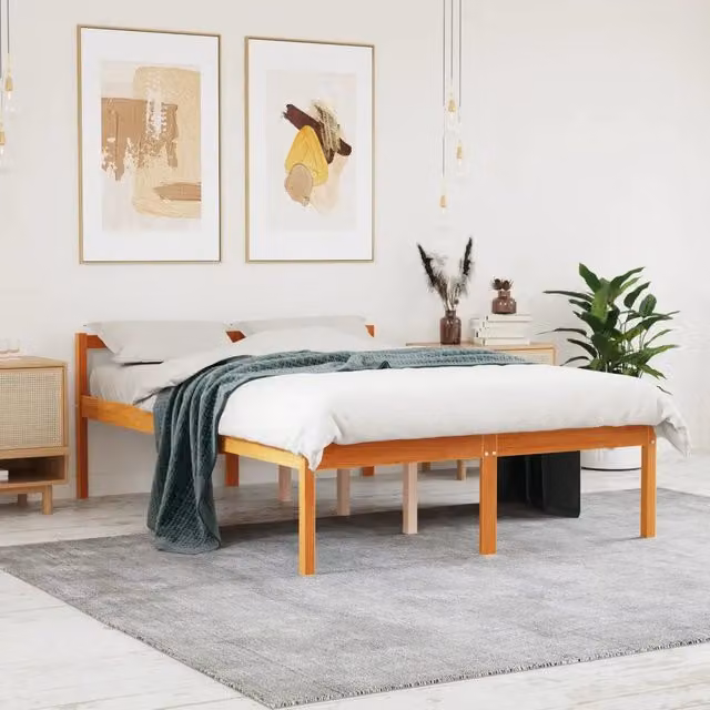 Letto per anziani vidaXL in legno massello di pino color marrone cera L/P/H: 120 x 200 cm