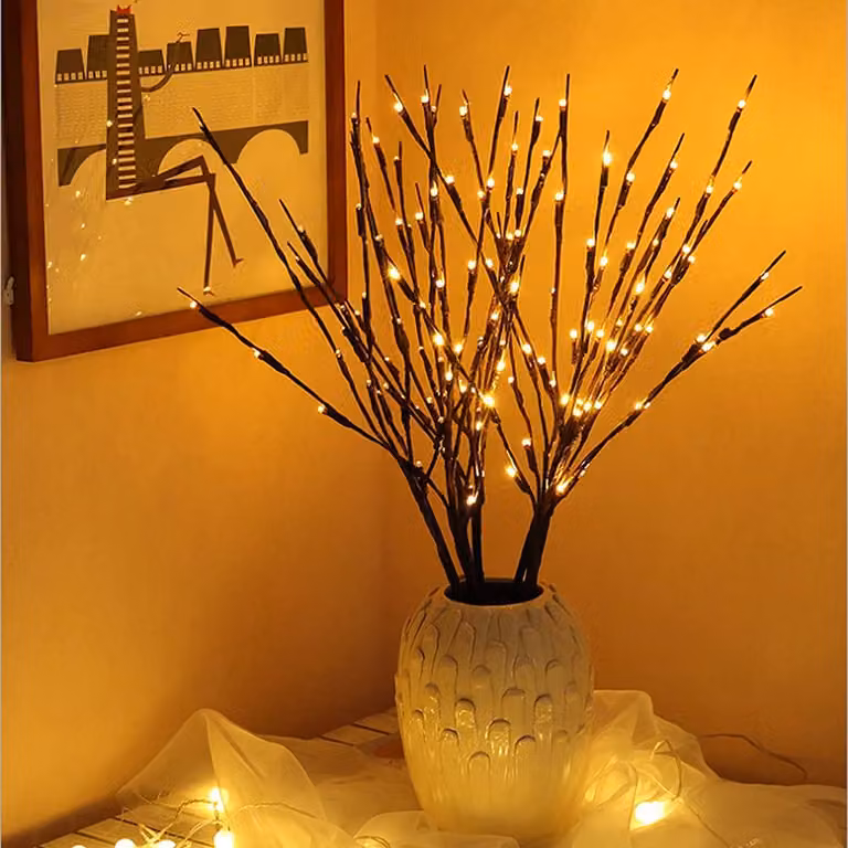 Albero decorativo a LED con 5 rami di salice, altezza 70 cm, 20 lampadine a luce calda