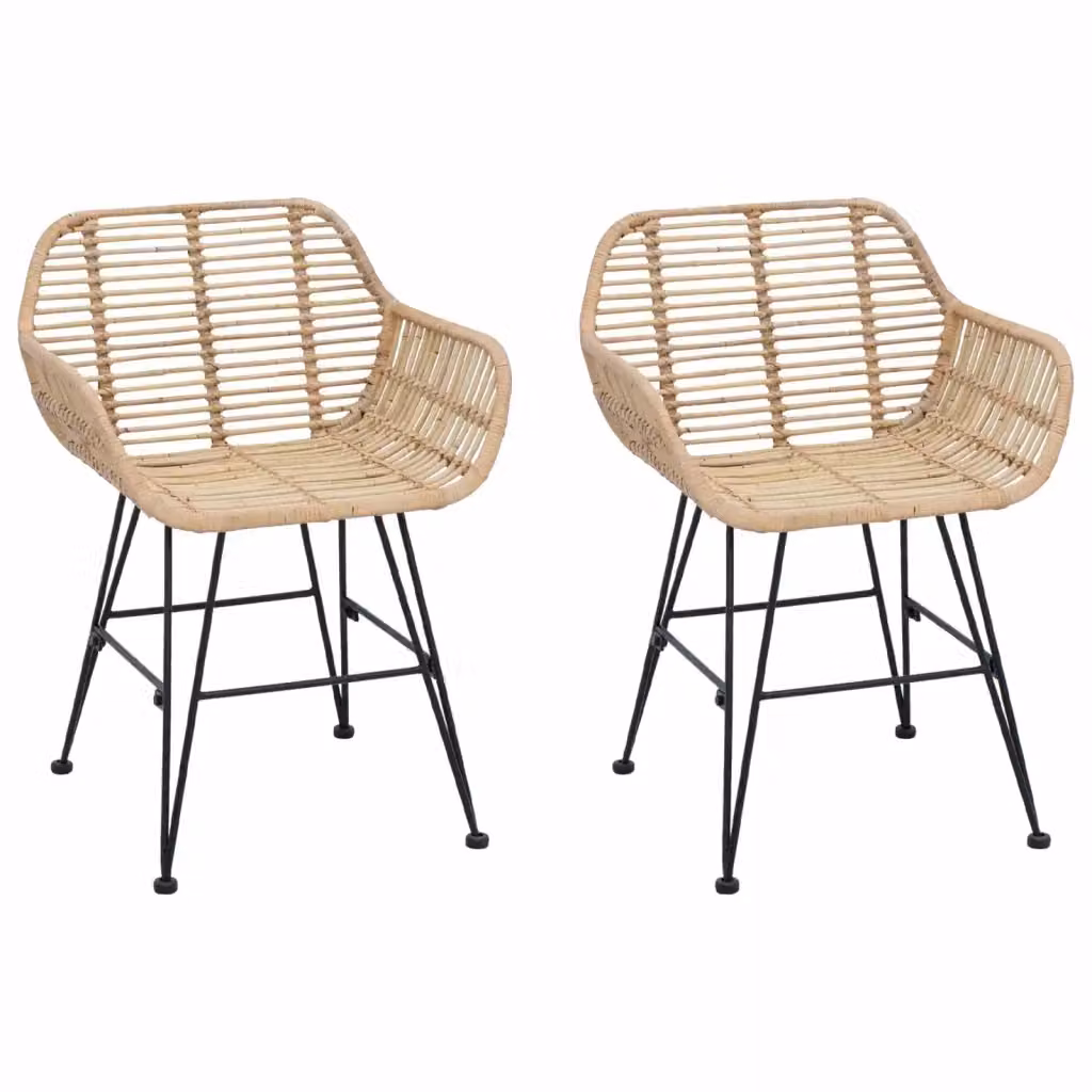 Set di 2 sedie da pranzo vidaXL in rattan e metallo, colore beige e marrone, L/P/H: 55 x 50 x 74 cm – 2
