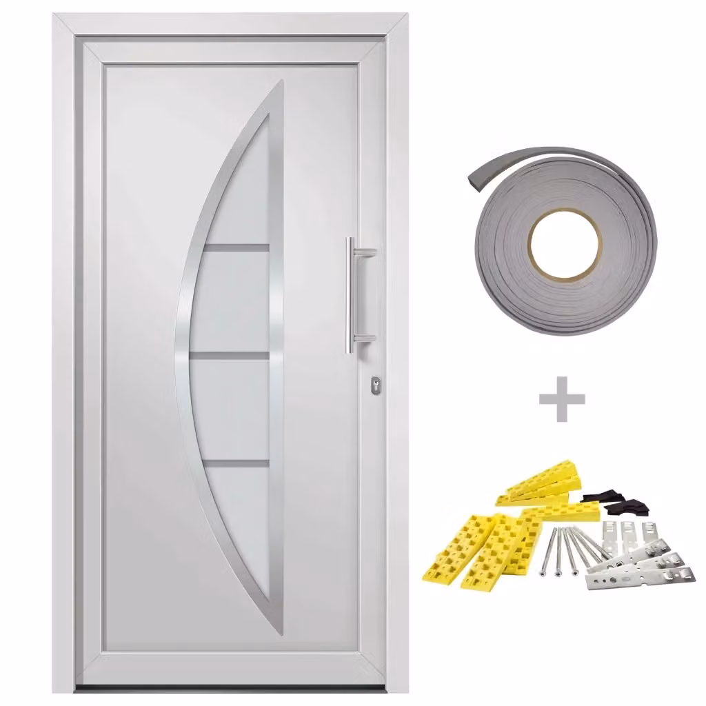 Porta di Ingresso Moderna con Inserti in Vetro bianca vidaXL L: 98 cm, H: 208 cm – 2