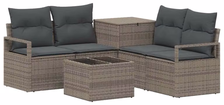 Set di divani da esterno, 6 pezzi, grigio e grigio scuro, in rattan sintetico e acciaio
