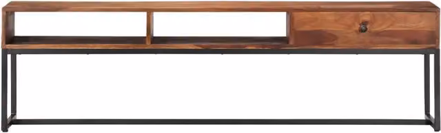 Mobile TV in legno massello di acacia stile vintage, colore marrone e nero, L 160 cm x P 35 cm x H 45 cm