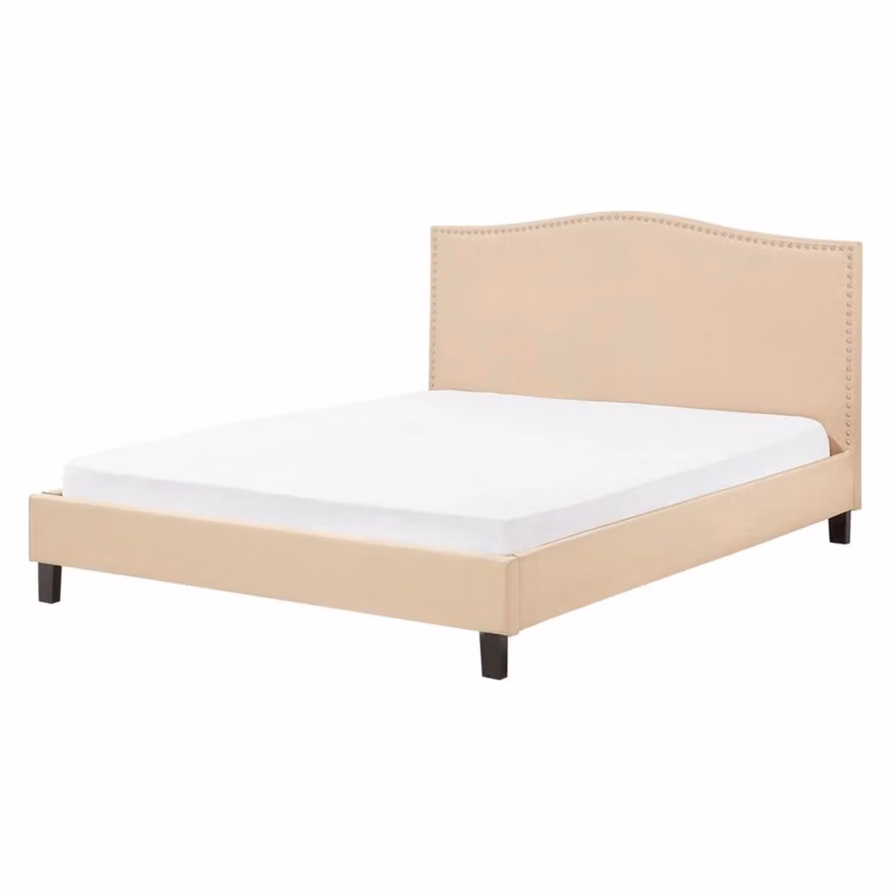Letto imbottito BELIANI in tessuto beige con struttura in legno di gomma oliato L/P/H: 213 x 160 x 110 cm – 2