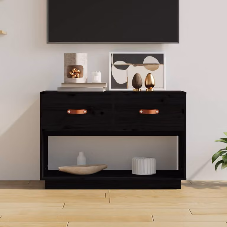vidaXL Mobile Porta TV Nero in Legno di Pino, L 90 cm x P 40 cm x H 60 cm