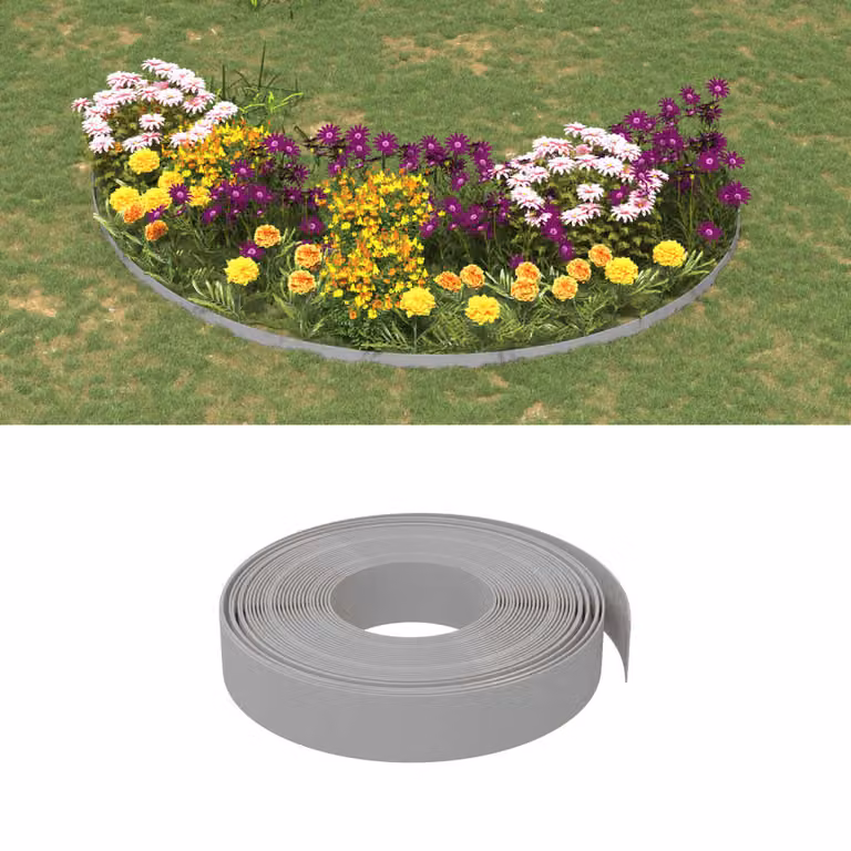 Set di 4 bordure da giardino vidaXL in polietilene grigio, Lunghezza: 10 m, Altezza: 10 cm