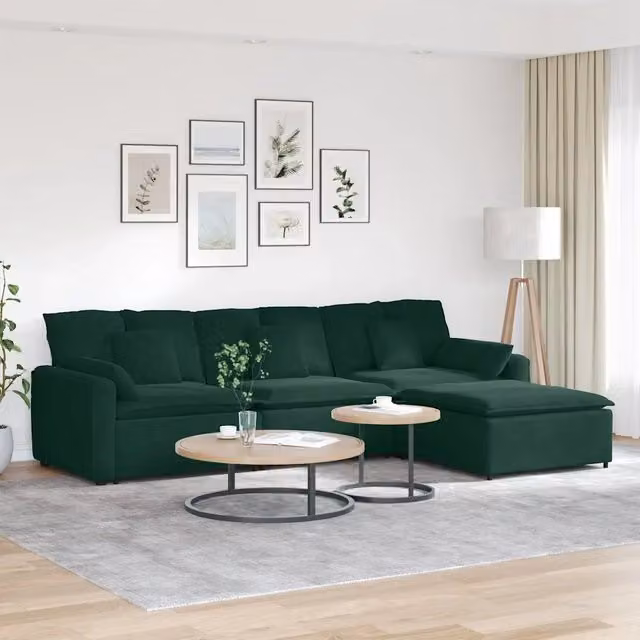 Divano Modulare con Poggiapiedi e Cuscini Verde Scuro 3321071