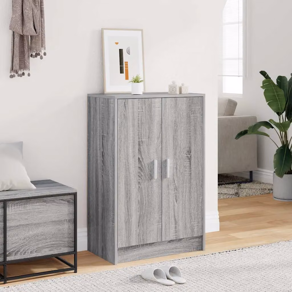 Armadio porta scarpe moderno vidaXL in legno MDF grigio e argento, sospeso, L: 60 cm, P: 35 cm, H: 92 cm