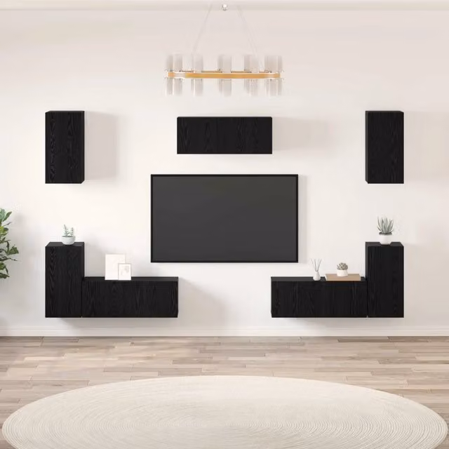 Set mobile TV 7 pz-Credenza per TV Rovere Nero Legno multistrato 149202