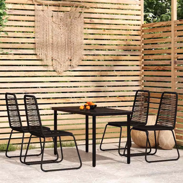 Set da Pranzo da Giardino Moderno vidaXL in Metallo e Vetro Nero Opaco, 5 Pezzi
