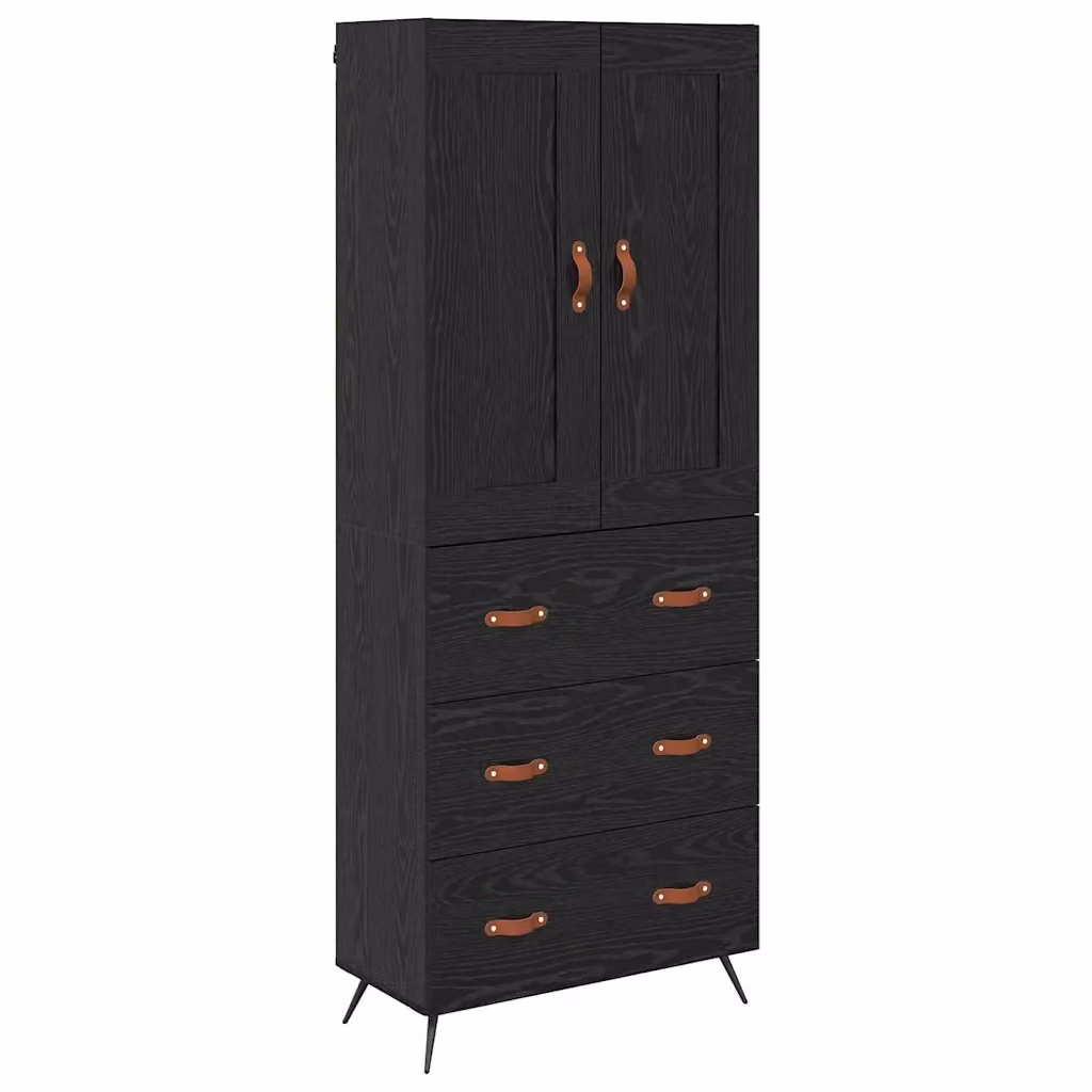 Credenza Buffet Armadio da Cucina e Sala da Pranzo vidaXL in Legno Multistrato, Colore Nero e Rovere, H x L x P: 180 x 69,5 x 34 cm – 2