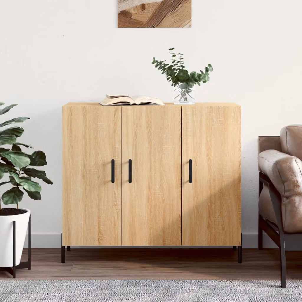 Credenza moderna vidaXL in legno multistrato color rovere sonoma, L 90 cm x P 34 cm x H 80 cm